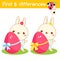 Easter bunny with egg. Find the differences educational children game. Kids activity fun page