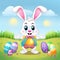 Easter Bunny Egg Hunt: Join the Fun as an Irresistibly Cute Rabbit Hops through a Vibrant Egg-Scattered Landscape