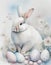 Easter Bunny and Eggs Pastel Watercolors White Background AI Generated