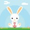 Easter bunny hold egg icon sky background template flat moble apps design vector illustration