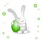 Easter bunny hugging light green egg with love