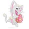 Easter bunny jumping with colored egg. Vector illustration of a grey rabbit jumping with Easter colored egg