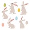 Easter bunny. Modern egg, rabbits for children, standing with a poster. Rabbit or hare, a spring festive animal with