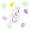 Easter bunny in one continuous line on a background with eggs and freehand shading. Happy Ester. EPS