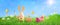 Easter bunny with a paintbrush on a sunny lawn. 3 d illustration