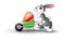 Easter bunny pushing a cart of easter eggs