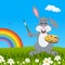 Easter Bunny Rabbit with Palette & Rainbow