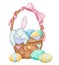 Easter bunny rabbit sleeps in Easter basket.