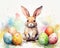 The Easter bunny rabbit is surrounded by eggs with a watercolour effect which is useful.