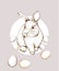 Easter Bunny rabbit Vector lineart. Cute spring card. Easter holiday greetings