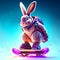 Easter bunny riding a skateboard. 3d render illustration. generative AI