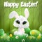 Easter bunny sitting among ester eggs