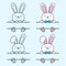 Easter bunny split monogram with blue bow. Hare with a bent ear. Vector