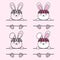Easter bunny split monogram with flower wreath. Vector cute character