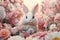 Easter bunny surrounded by pastelcolored flowers
