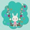 Easter bunny swing with egg background flat design