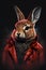 Easter Bunny wearing a fashionable stylish long red leather jacket created with generative AI technology