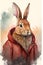 Easter Bunny wearing a fashionable stylish long red leather jacket created with generative AI technology