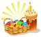 Easter Cake And Basket With Painted Eggs
