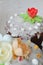 Easter cake with glace icing and flowers, vertical photo