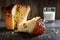 Easter cake open, on a wooden table in a rustic style, selective focus, shallow depth of field, low light, in the