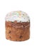 Easter cake with raisins and white cap made of icing and colored powder isolated