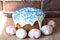 Easter cake with sprinkles on glaze. Happy easter. Dessert. Backery. Spring holiday. Marble shell. Painted eggs. Easter cake on