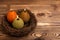 Easter candle eggs and willow branches on textural background.