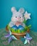 Easter Card - Bunny , Eggs in Basket - Stock Photo