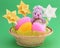 Easter Card - Bunny , Eggs in Basket - Stock Photo