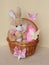 Easter Card - Bunny , Eggs in Basket - Stock Photo