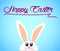 Easter card with cute rabbit, Easter eggs on blue background