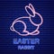 Easter card Vector with neon rabbit. Spring holidays. blue backgrounds
