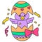 Easter celebration chicks born from egg shells, doodle icon image kawaii