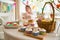 Easter celebration, close-up table with glazed cupcakes,