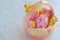 Easter ceramic basket with decorative pink eggs