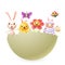 Easter characters bunny chicken flower lamb butterfly bird in big hatched egg