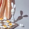 Easter chess play with fresh and boiled eggs