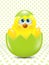 Easter chick hatched from egg over dots background