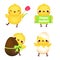 Easter chickens collection. Cute cartoon chiks with flowers, eggs and other traditional symbols for Easter celebration