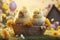 Easter chicks in a playful scene featuring them