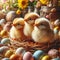 Easter chicks sit in basket awaiting the joys of the festivity