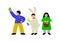 Easter children with in traditional costumes. Vector illustration of egg hunting with kids.