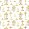 Easter Christian Cross Seamless pattern. Catholic Church floral cross with flowers and eggs fabric design background