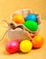 Easter colored eggs in the sack
