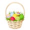 Easter colorful eggs in basket. Vector illustration.