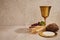 Easter Communion Still life with chalice of wine and bread