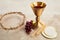 Easter Communion Still life with chalice of wine and bread