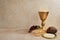 Easter Communion Still life with chalice of wine and bread