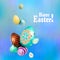 Easter composition of a blue shade with beautiful eggs with a wonderful pattern drawn like a garland